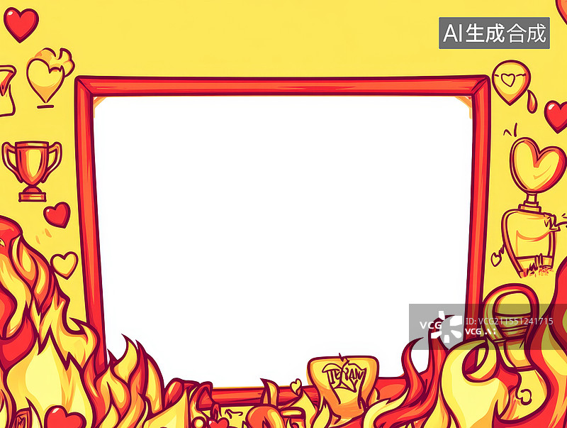 【AI数字艺术】热情与爱的卡通相框2D卡通背景居下图片素材