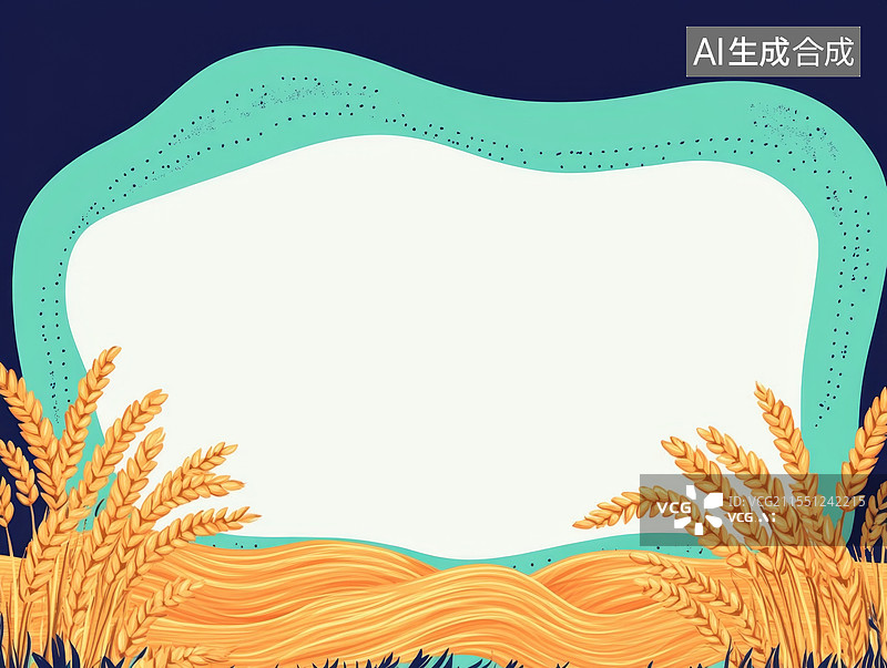 【AI数字艺术】金色麦田与蓝色天空2D卡通背景居下图片素材