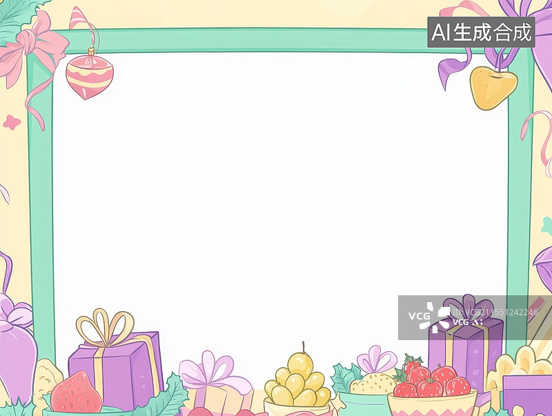 【AI数字艺术】节日礼物和水果框2D卡通背景居下图片素材