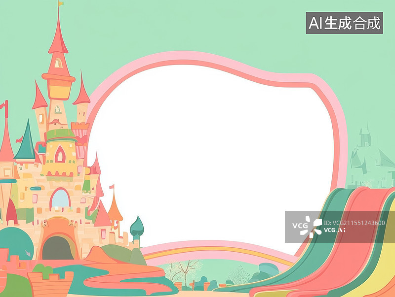 【AI数字艺术】梦幻城堡乐园背景2D卡通背景居左图片素材