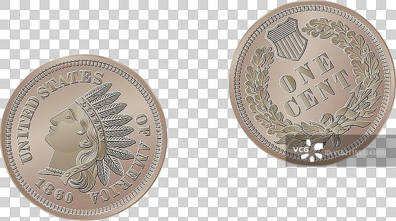 1860年美国一美分硬币图片素材