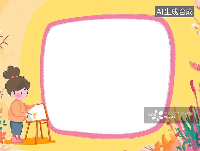 【AI数字艺术】儿童绘画创作场景2D卡通背景居左图片素材
