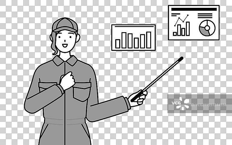 穿着工作服的女性机械师正在分析一台机器图片素材