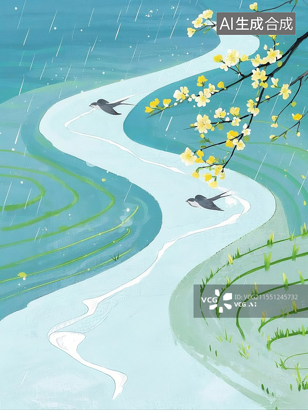 【AI数字艺术】二十四节气 春分 田野 燕子图片素材