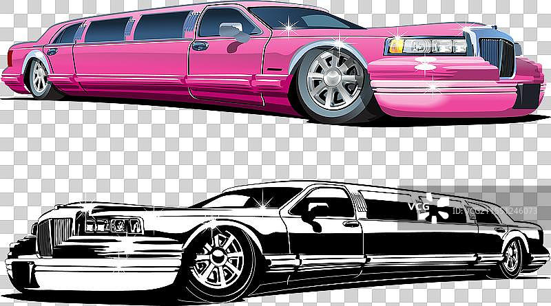 卡通豪华轿车，色彩丰富与黑色相间图片素材