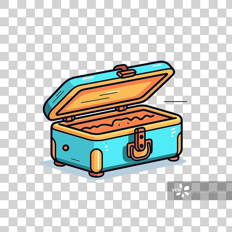 复古蓝色行李箱，打开的箱盖和图片素材