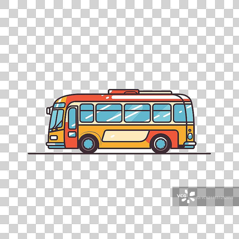 色彩斑斓的城市公交车穿行于城市街道图片素材