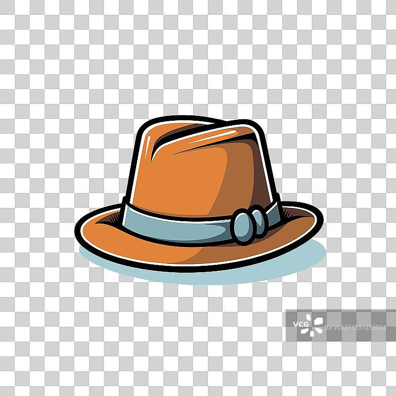 时尚的棕色帽子，配有蓝色带子和扣子图片素材