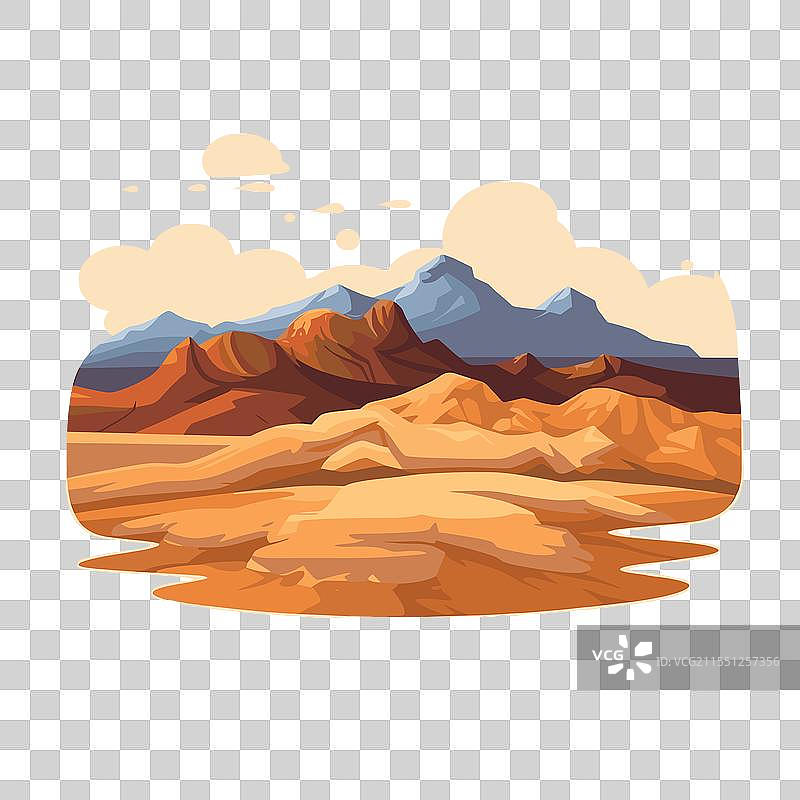 沙漠日落，山脉与云彩相映成趣图片素材