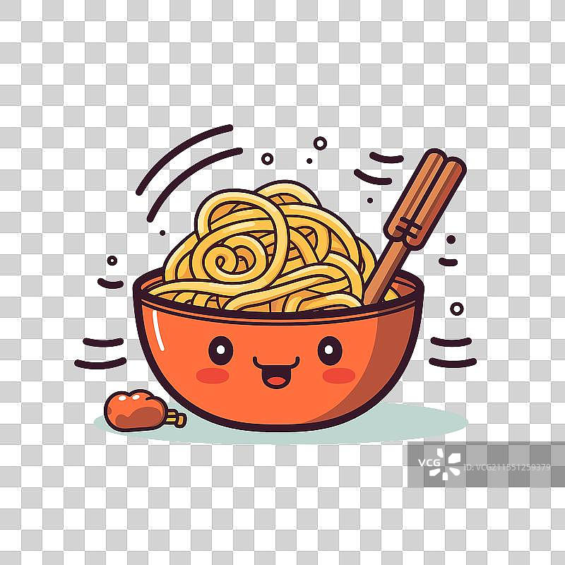 快乐的碗面配筷子和鸡肉图片素材