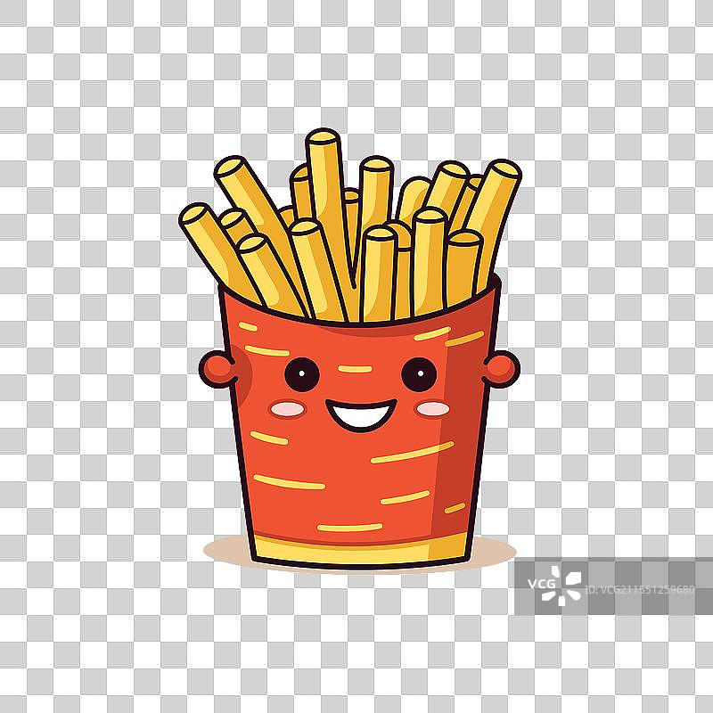 快乐的卡通角色在薯条盒里图片素材