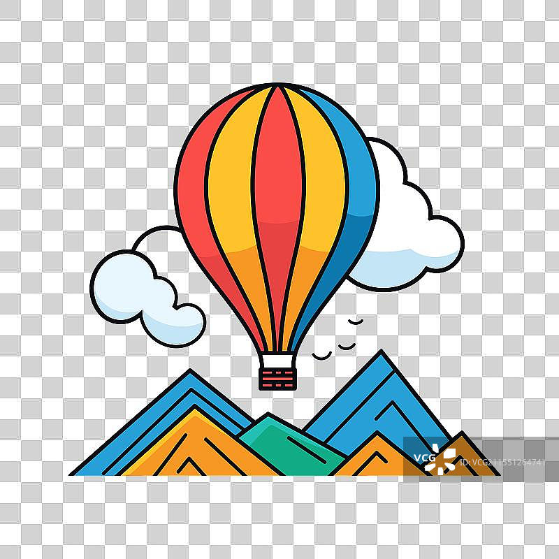 五彩缤纷的热气球飞越山脉图片素材