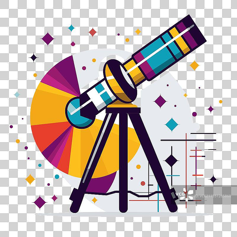 色彩鲜艳的望远镜与星空背景图片素材
