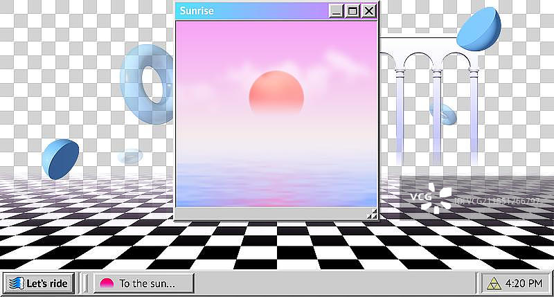 蒸汽波抽象背景与操作系统窗口图片素材