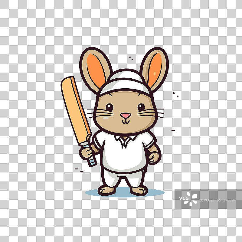 可爱的兔子穿着板球制服，手持球棒准备出击图片素材