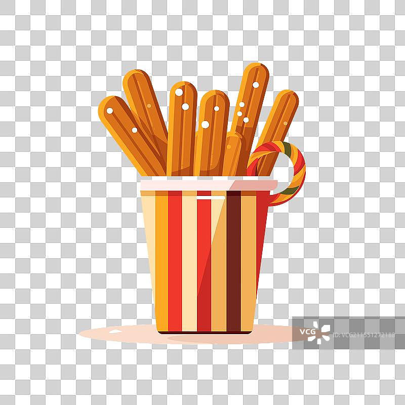 享受在条纹容器中的甜脆饼。图片素材