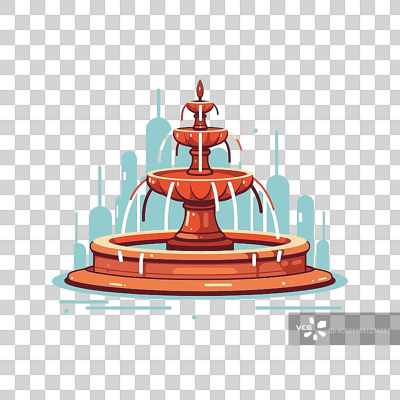 优雅的喷泉位于充满活力的城市环境中图片素材