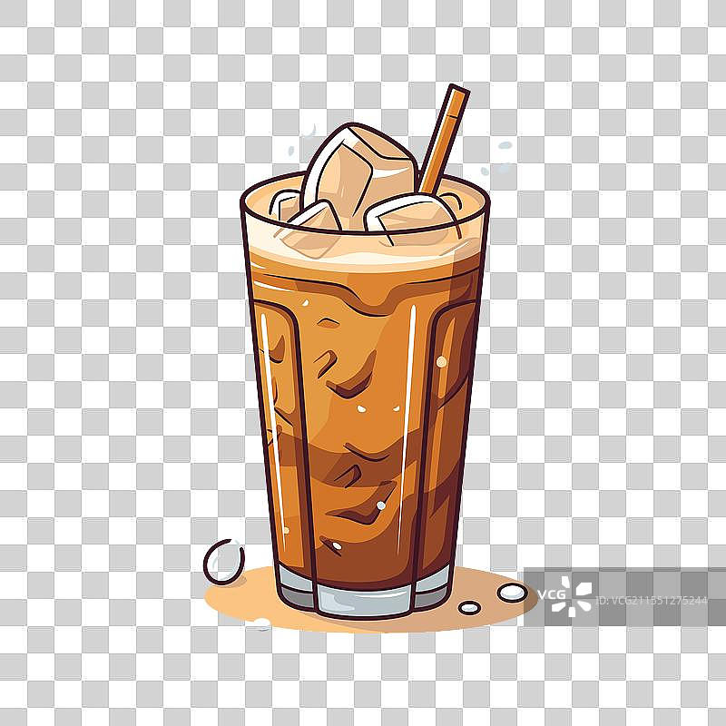 清爽的冰咖啡饮品，配有冰块和图片素材