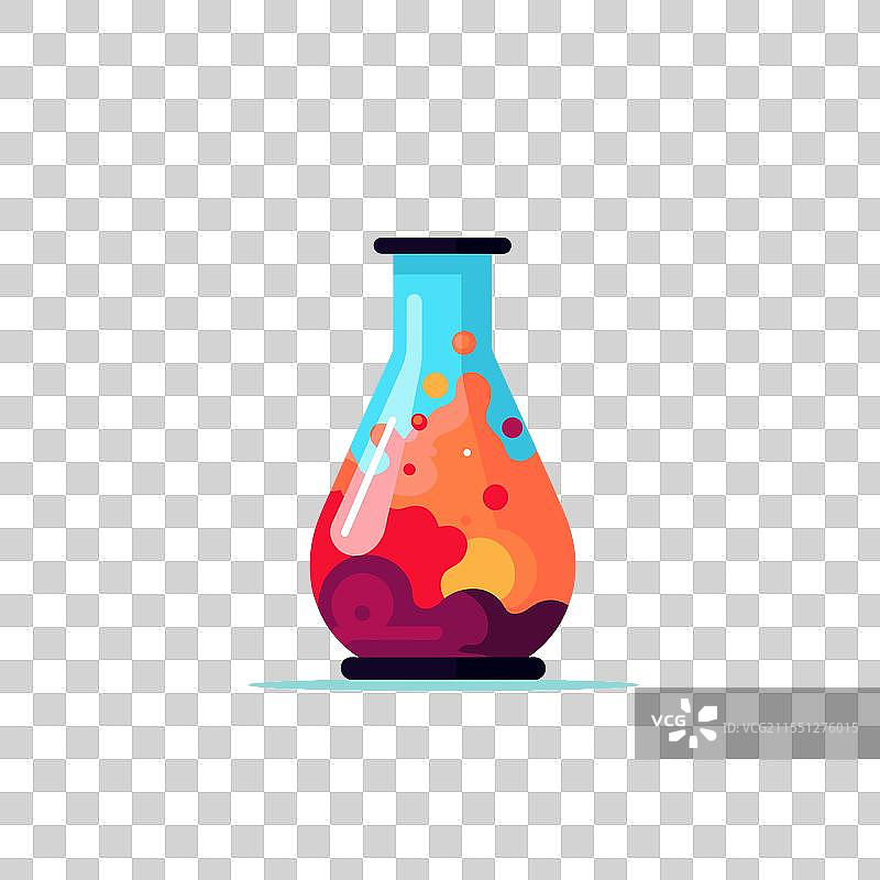 五彩缤纷的实验室烧瓶，里面有冒泡的液体图片素材