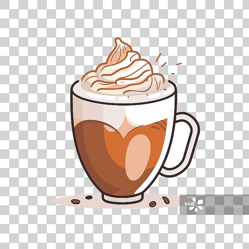 美味的奶油咖啡盛在时尚的玻璃杯中图片素材