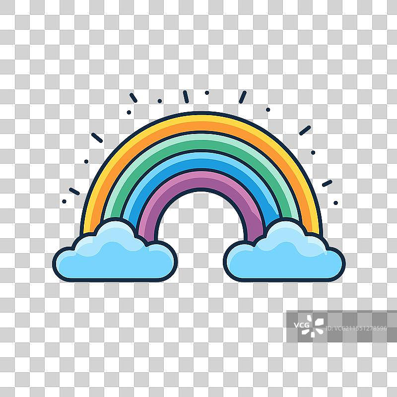 五彩斑斓的彩虹拱桥横跨柔软的云朵上图片素材