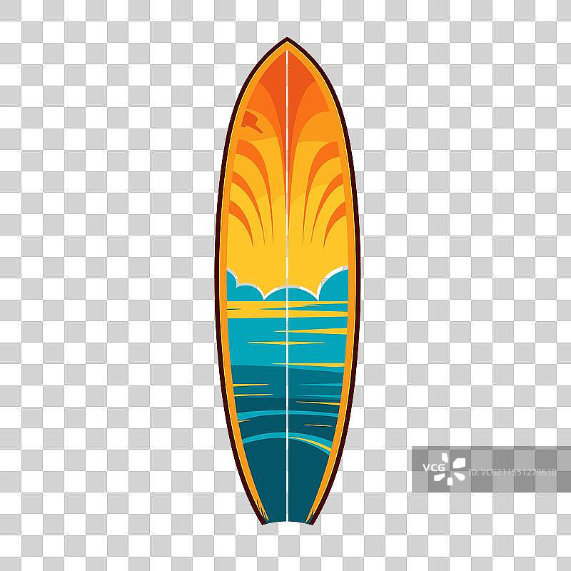 色彩斑斓的冲浪板设计，描绘日落景象图片素材