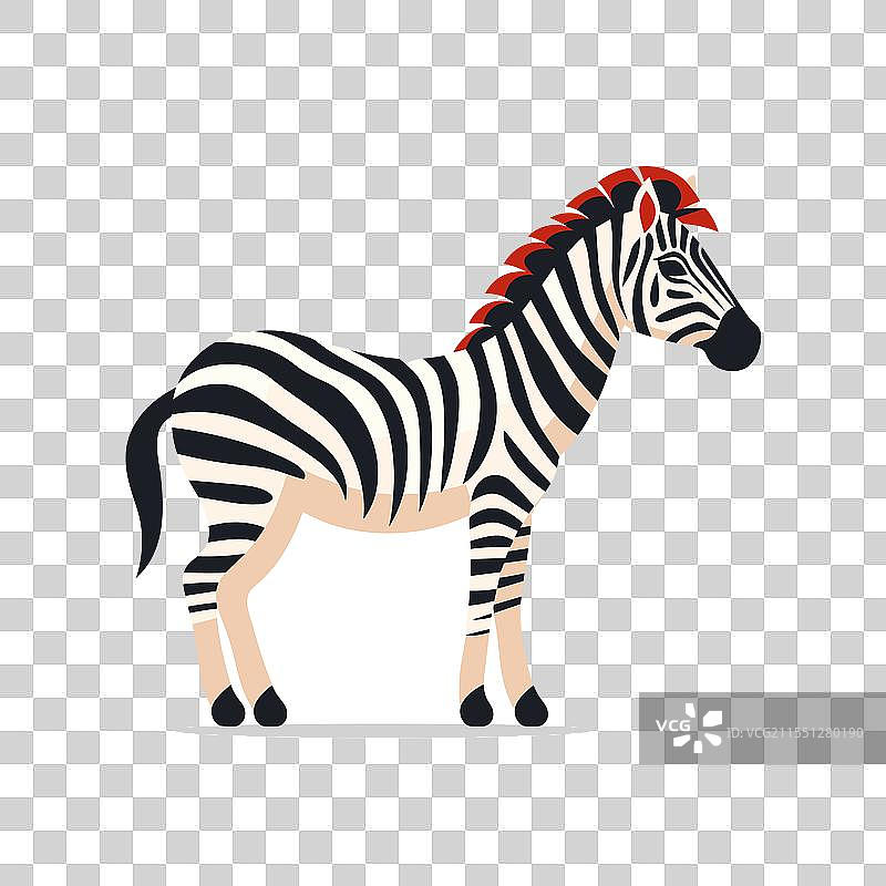 一只拥有鲜艳红色鬃毛的斑马站在一个地方图片素材