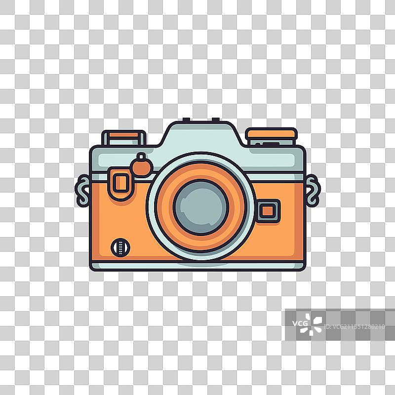 复古相机，带有橙色装饰和复古风格图片素材