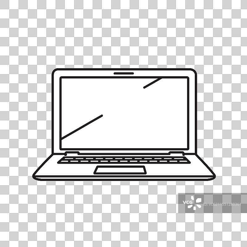 白色背景上的简单笔记本电脑轮廓图片素材