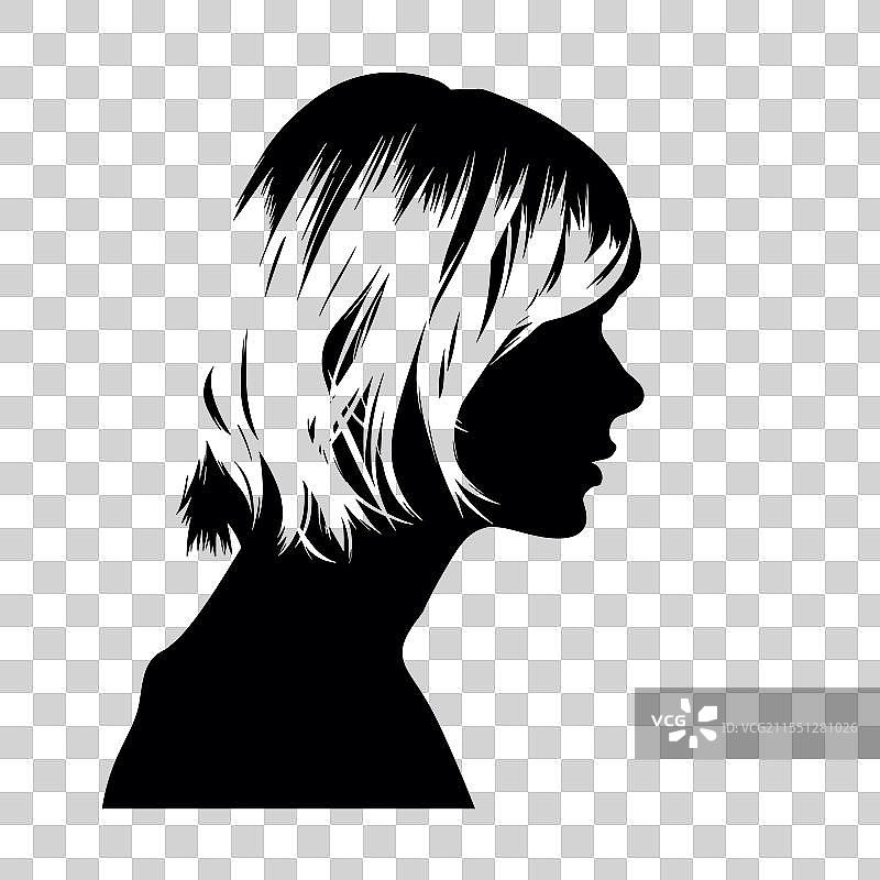 短发年轻女性的剪影图片素材