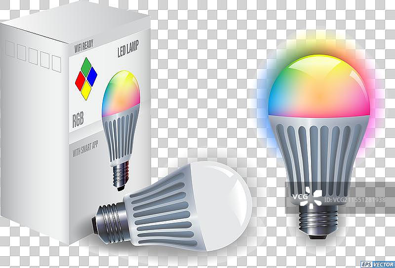 逼真的智能WiFi LED灯泡3D模型及包装盒图片素材