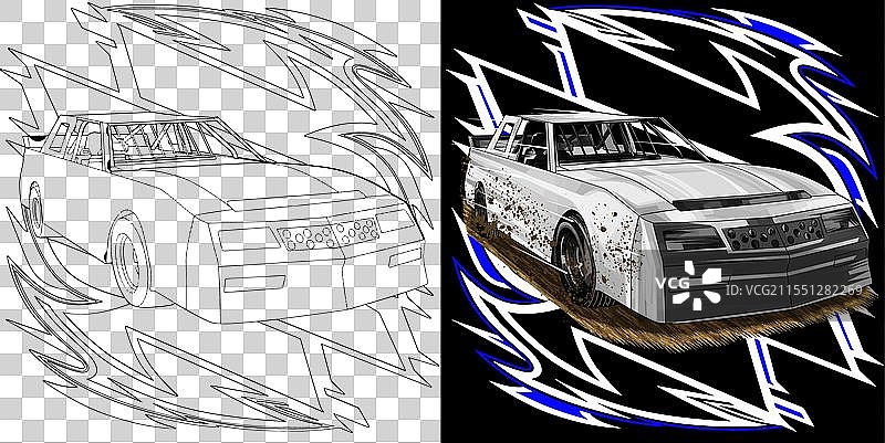 灰色的赛车，带有蓝色条纹图片素材