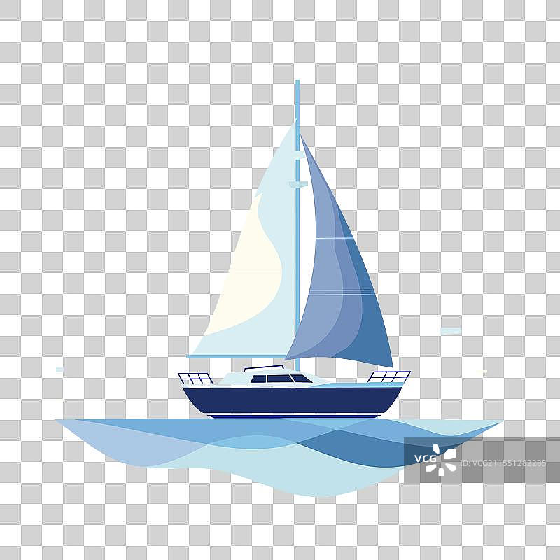 帆船在晴朗的天空下滑行于平静的水面图片素材