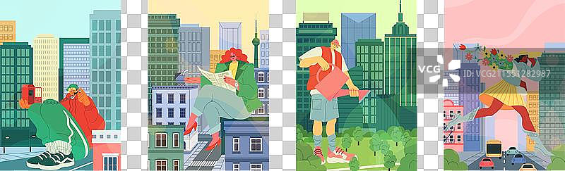 现代城市建筑中的学生生活与工作场景图片素材