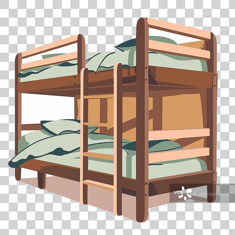 舒适的双层床配有柔软的枕头和床上用品图片素材