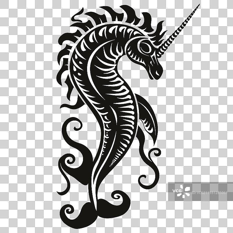 艺术黑白独角兽海马设计图片素材