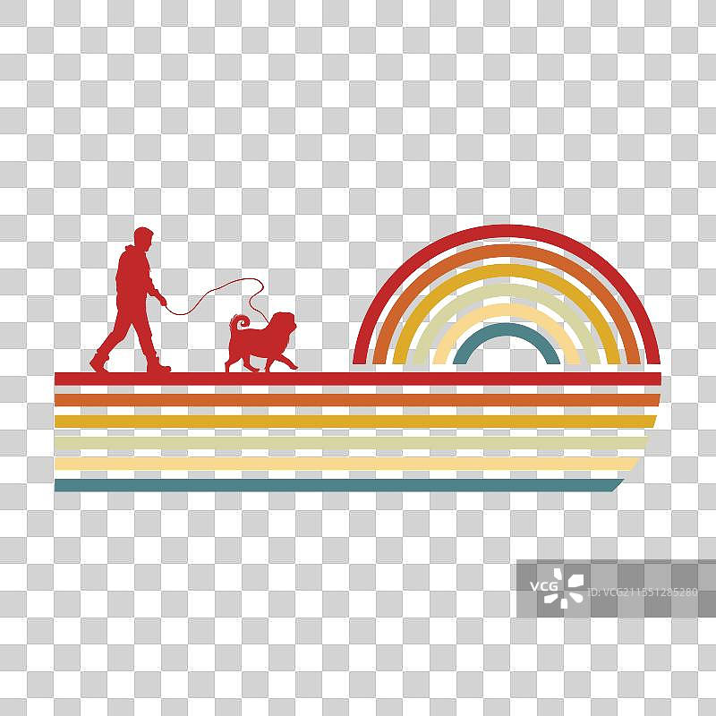 复古随身听与哈巴狗剪影设计图片素材