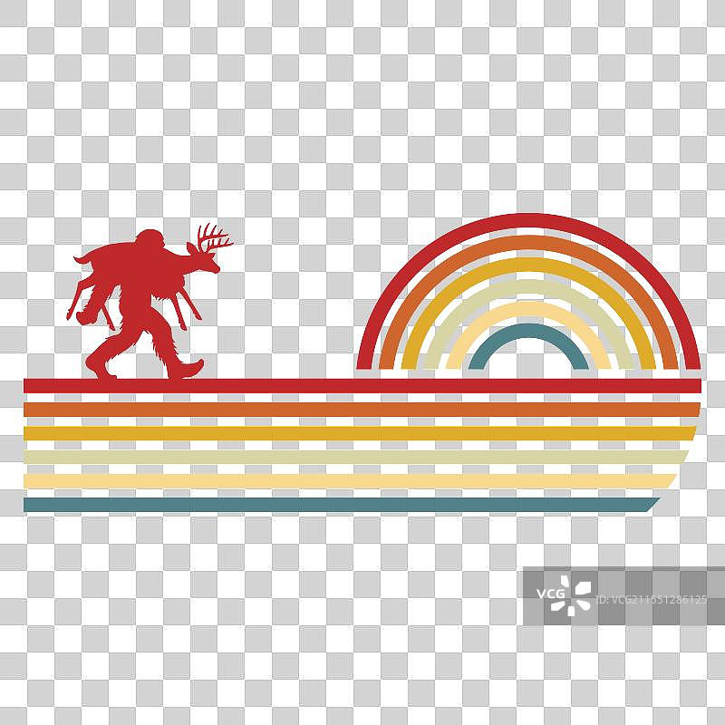 复古彩虹地平线上的大脚怪猎人图片素材