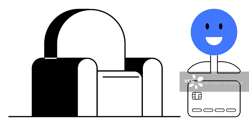 舒适的扶手椅，带有微笑的蓝色表情图片素材