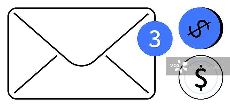 带有美元符号和警报的电子邮件通知图片素材