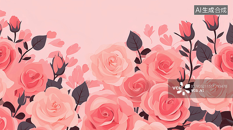 【AI数字艺术】七夕情人节红色玫瑰花边框装饰粉色背景图片素材