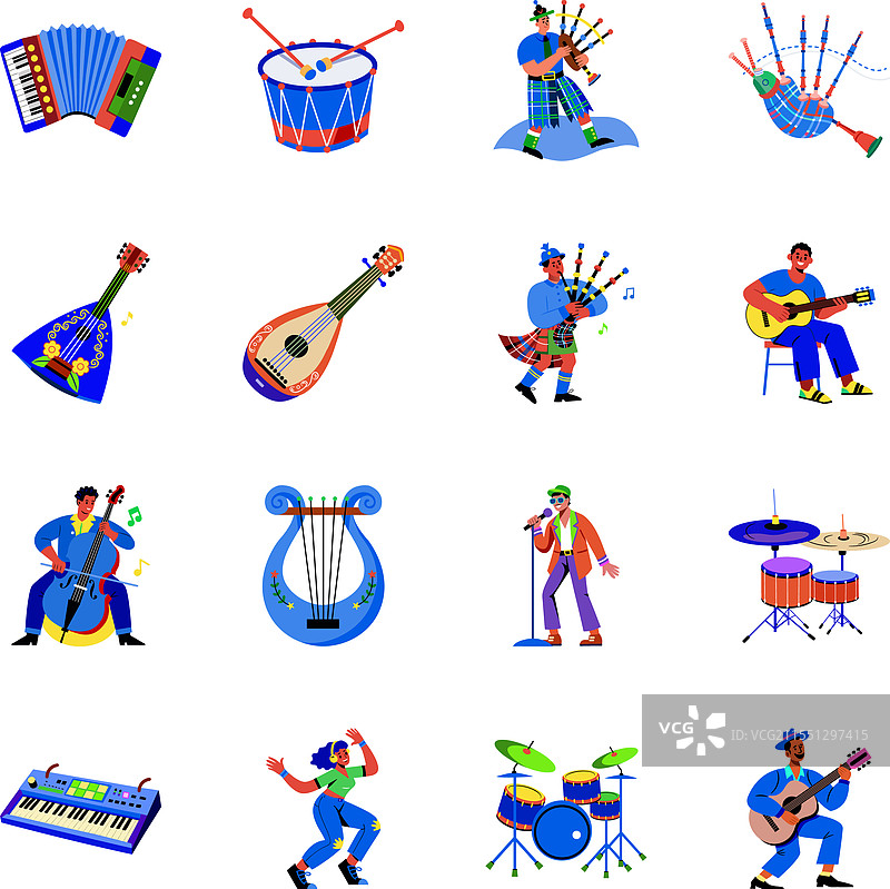 16个平面风格的音乐图标合集图片素材