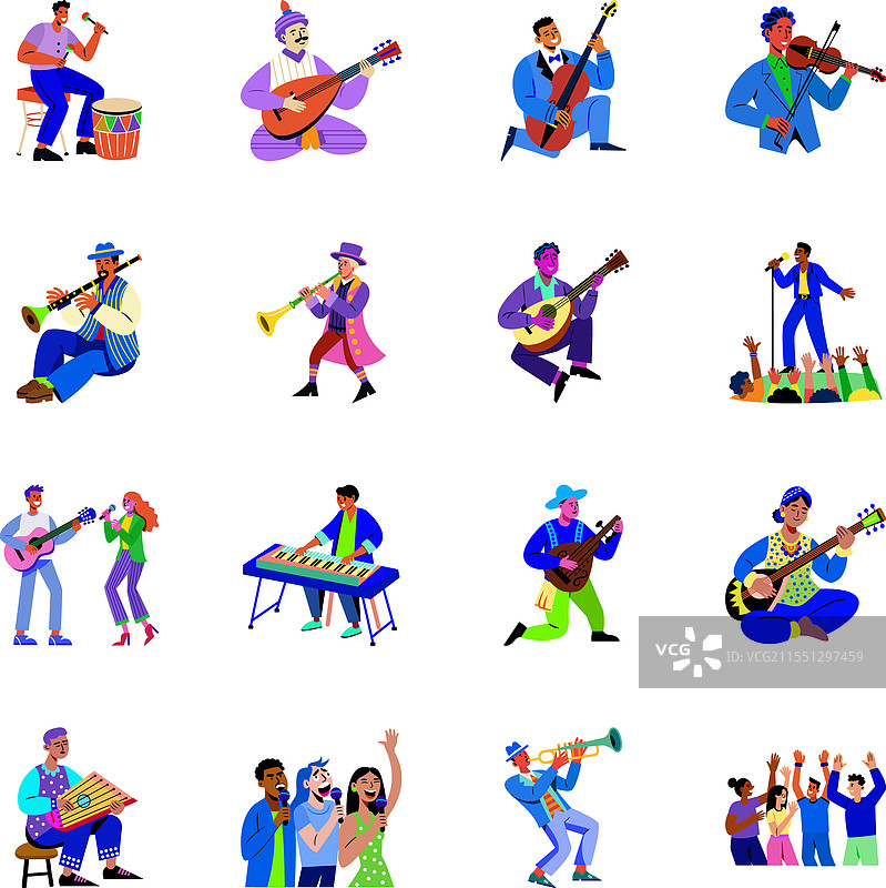 音乐艺术家集合扁平设计图片素材