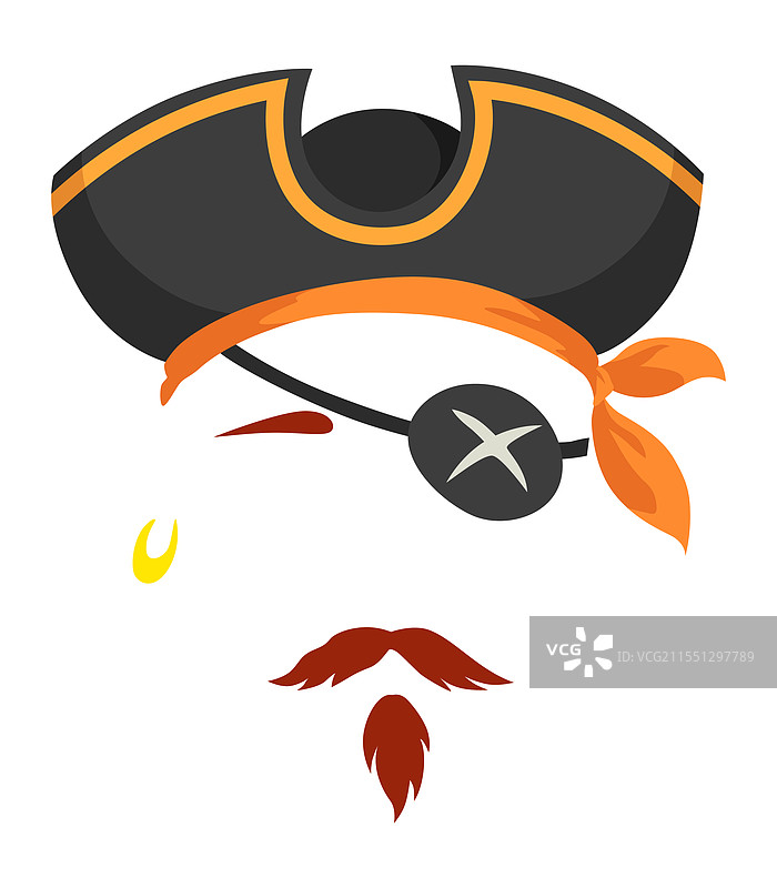 海盗面具卡通脸部装饰 - 帽子和胡须图片素材