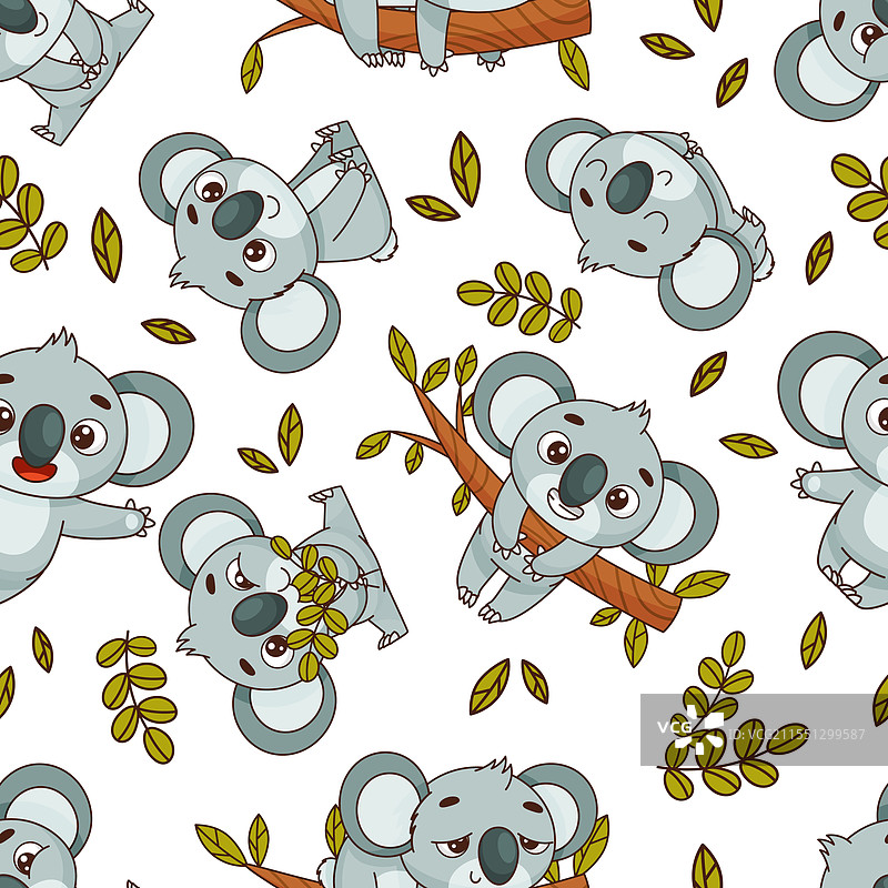 可爱考拉与桉树的无缝图案图片素材