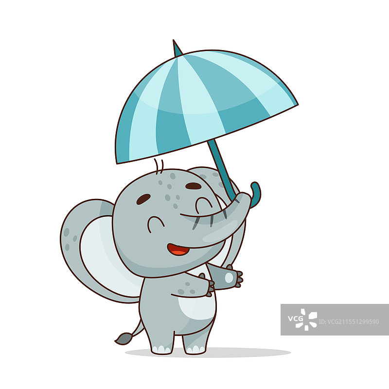 快乐的大象巨无霸撑着一把条纹伞图片素材