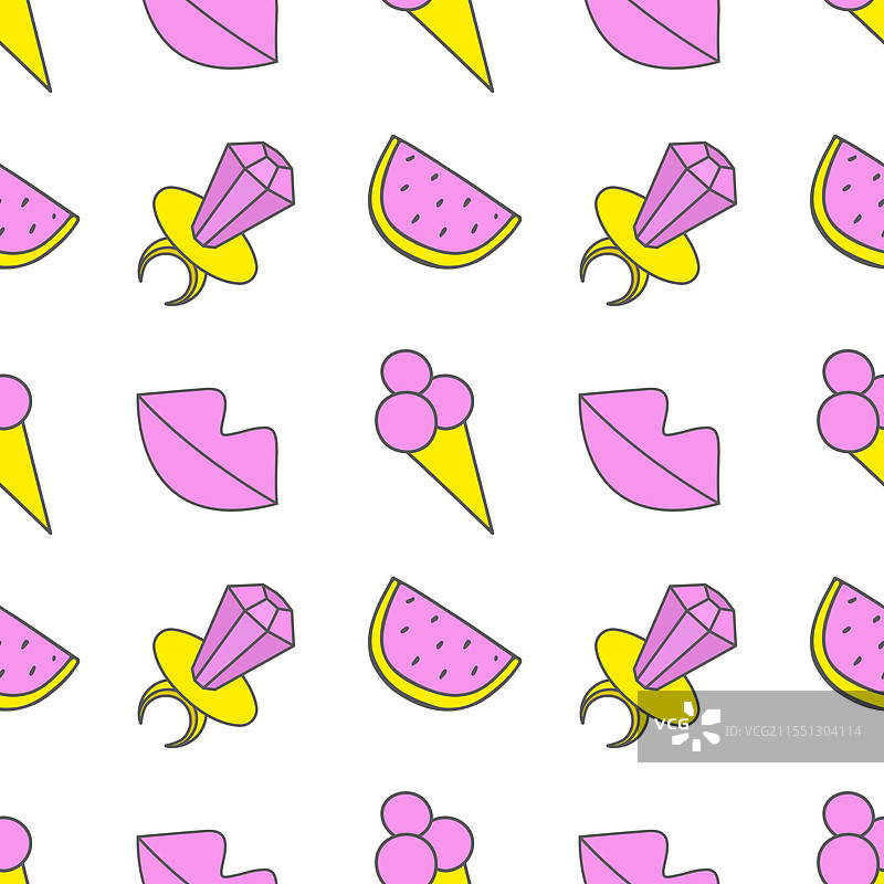 无缝图案，带有嘴唇环的补丁徽章图片素材