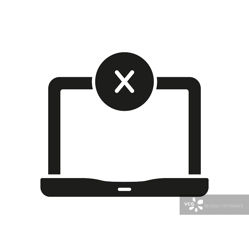 带有十字标志的笔记本电脑轮廓图标错误图片素材