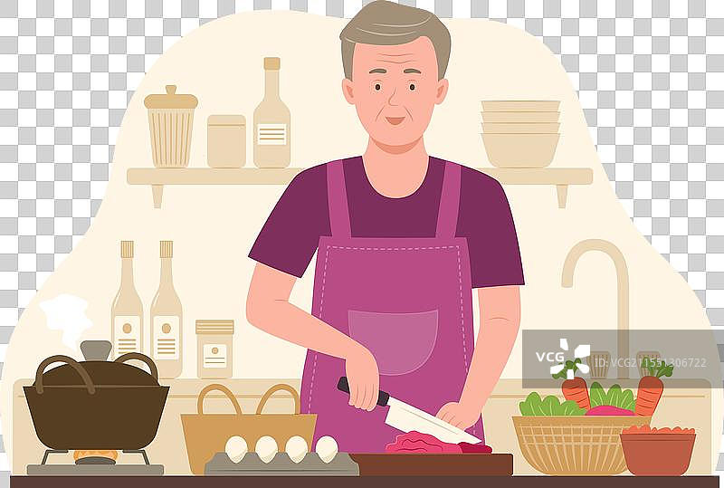 老年人在厨房里做饭图片素材