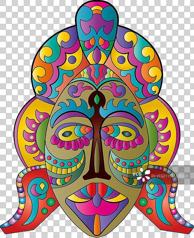 民族部落面具曼荼罗风格图片素材